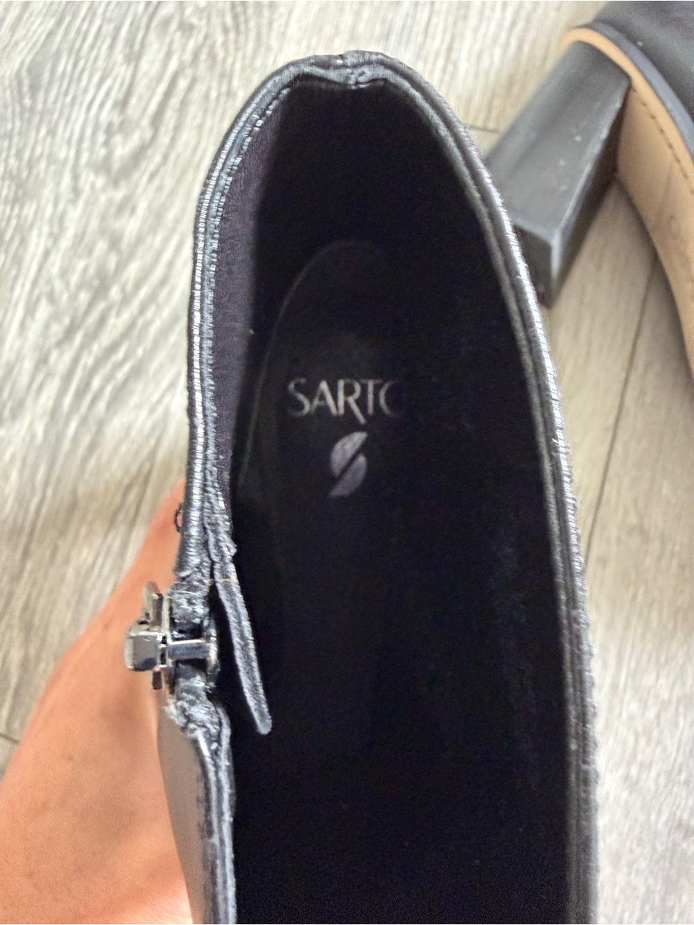 Franco Sarto Black Leather Ankle Booties with Block Heel - Picture 10 of 10